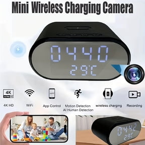 4K Home Alarm Clock with Wireless Charger & WiFi, Remote Mobile Viewing, TF Card/Cloud Storage, AI Alerts to Phone/Email, Security & Decor