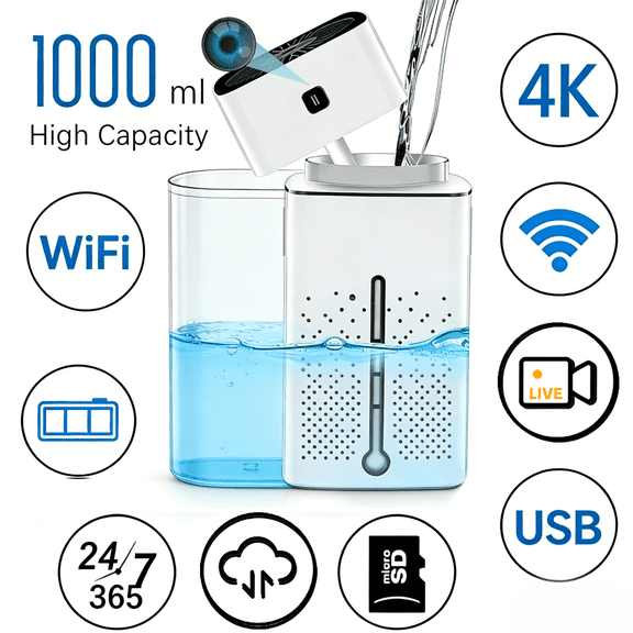 4K Humidifier Hidden Camera with WiFi Remote Viewing, Motion Detection, Live Streaming, Cloud Storage, Portable Home Monitor for Bedroom Nursery Office