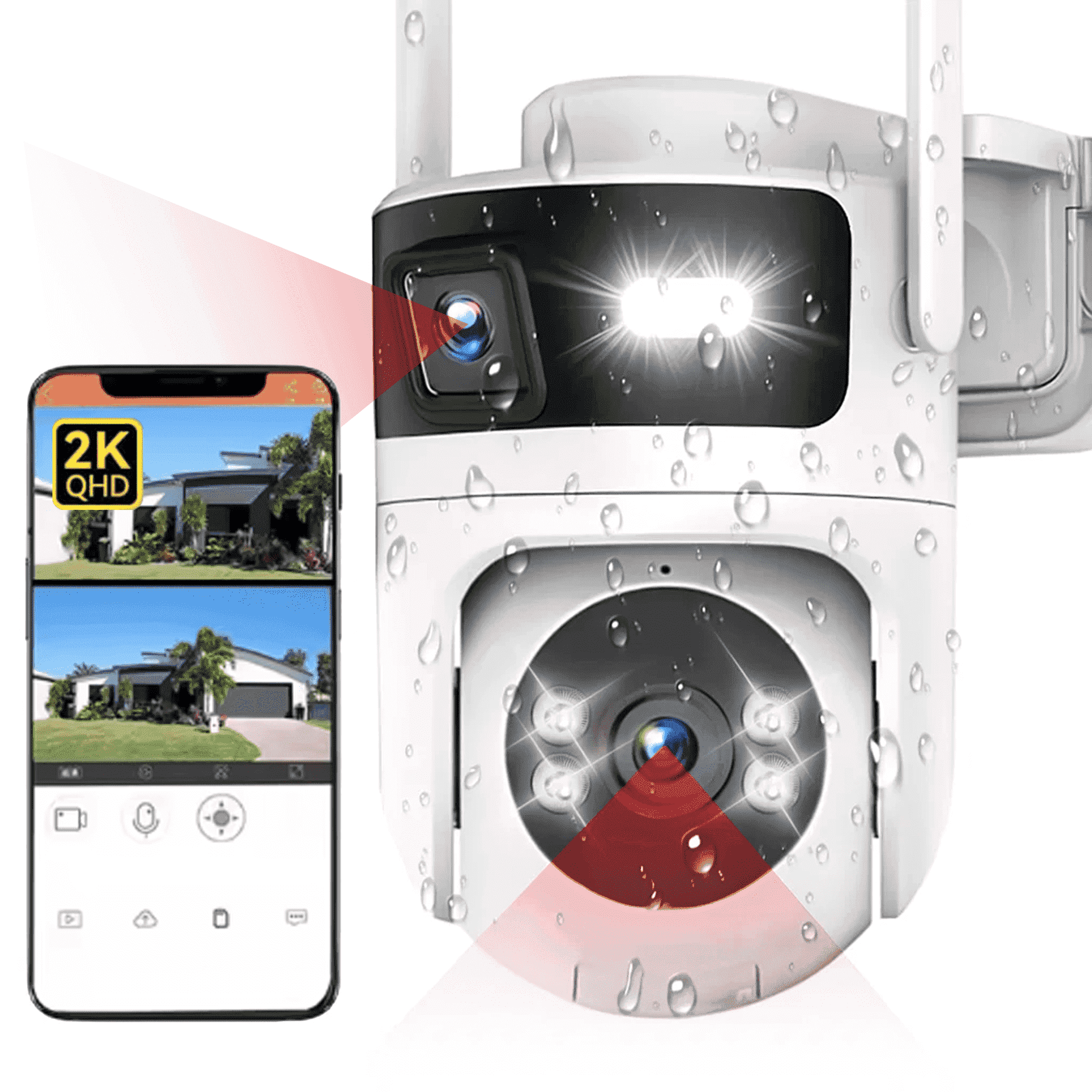 Wireless Dual Camera Security Camera - 2K HD, Indoor/Outdoor, Motion Detection, Works With SD Card 3 thumbnail image