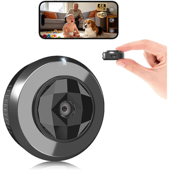 4K Indoor Security Hidden Camera – Wireless Nanny Cam with WiFi, Free Cloud Storage, App Control, Motion Detection for Baby, Pet, or Home Surveillance (Deep Black)