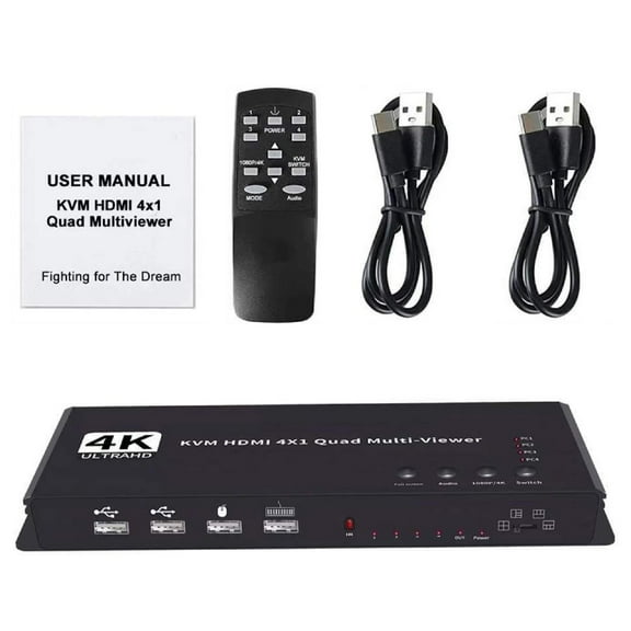 4K KVM HDMI Matrix Multi-Viewer Video Wall Controller 4x1 Quad Seamless Switcher 4 in 1 Out Support 1080P@60Hz with IR Remote