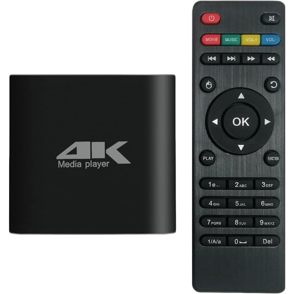 4K Media Player for USB Drive & MicroSD, Ultra HD Digital Signage Player with HDMI/AV Output, H.265 H.264 MKV MP4 Video, MP3 Music, JPG Photo, Auto Play & Resume, Loop Playback