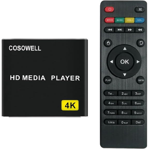 4K Media Player for USB Drive & SD, Ultra HD Digital Signage Player with HDMI/AV Output, H.265 H.264 MKV MP4 Video, MP3 Music, JPG Photo, Auto Play & Resume, Loop Playback