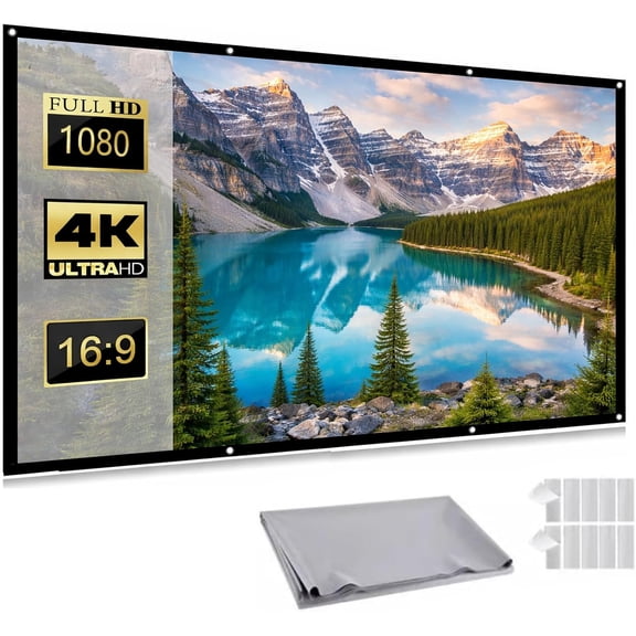 4K Metal Foldable Portable Projector Screen, Anti-Light Movie Screen with 160° Wide Viewing Angle, 16:9 Indoor & Outdoor Home Theater Screen