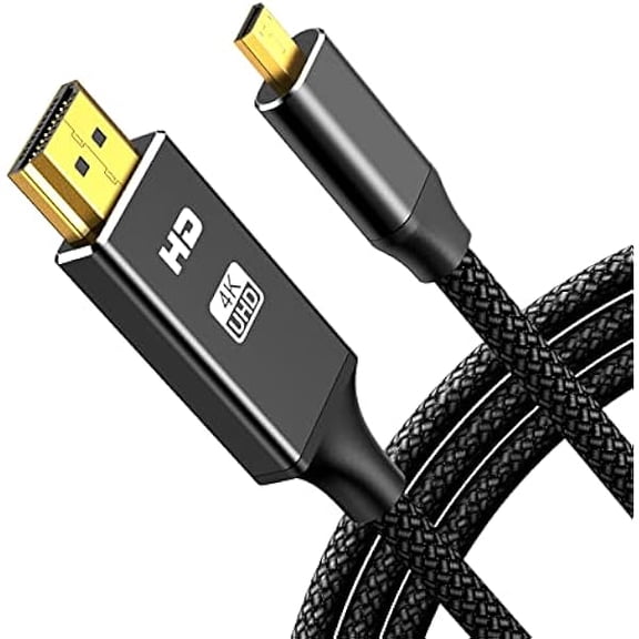 4K Micro HDMI to HDMI Male Cable Adapter, 4K@60Hz HDR Nylon Braid Cord for GoPro Hero, Zfc, RPi, A6000, A6300, Camera, Video Capture Card, Black 6FT