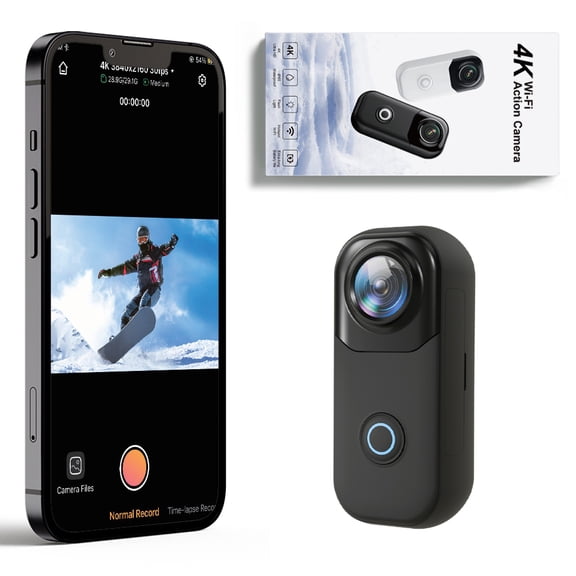 4K Mini Action Camera, Portable Thumb Sports Camera, Magnetic Wearable Body Cam, 118° Wide Angle, HDR, Loop Recording, Waterproof for Cycling Hiking Travel,Black