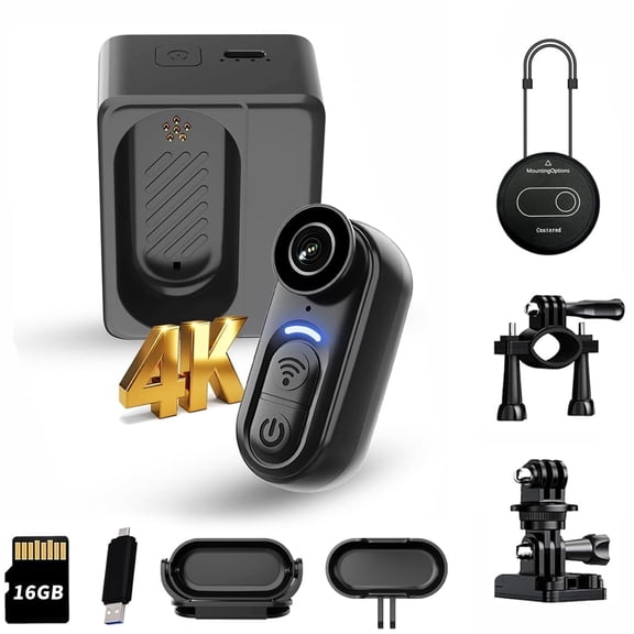 4K Mini Body Camera Action Cam with Six-axis Image Stabilization Audio & Video Recording - 16G Thumb-Sized Pov Worn Cameras - Wearable Portable Magnetic Camcorder for Work, Travel, Walking, Cycling