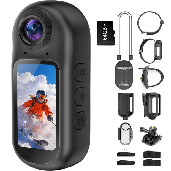 4K Mini Body Camera with Audio and Video Recording, Tiny Body Cam Action Camera with 1.5" Screen, 6Axis EIS, WiFi + Bluetooth, Portable Clip On Wearable POV Camera for Motorcycle Helmet, Sports, Pet