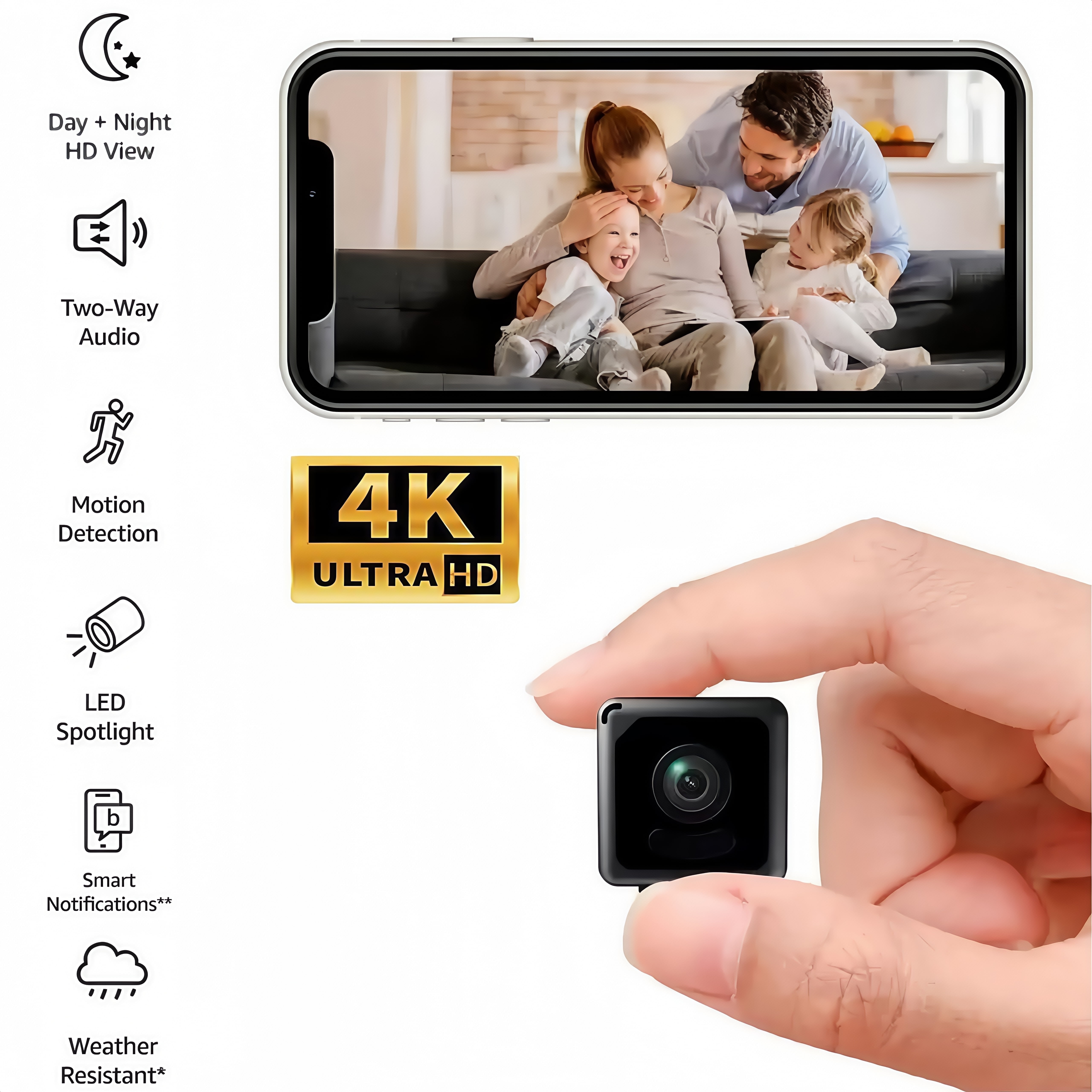 4K Mini Wireless Wi-Fi Camera with Audio and Video Recording, HD Smart Home Security Camera,Enhanced Color Night Vision,Indoor&Outdoor