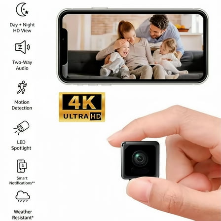 4K Mini Wireless Wi-Fi Camera with Audio and Video Recording, HD Smart Home Security Camera,Enhanced Color Night Vision,Indoor&Outdoor