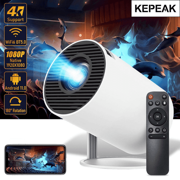 Hendoct 4K Mini Projector with Wifi/Bluetooth/Speaker, 10000 Lumen Portable Outdoor Movie for Home Theater 5G/2.4G