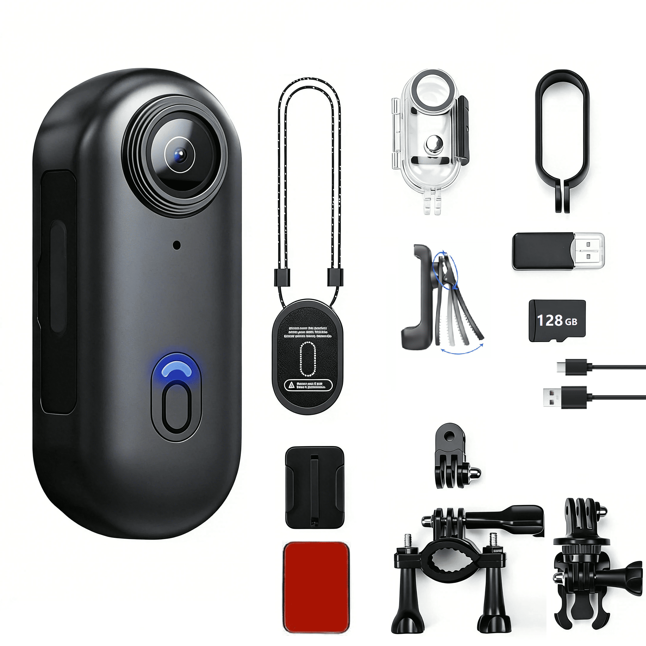 4K Mini WiFi Action Camera, 128GB, Waterproof Video Recorder, Magnetic, Helmet Mount, Sport DV, Black