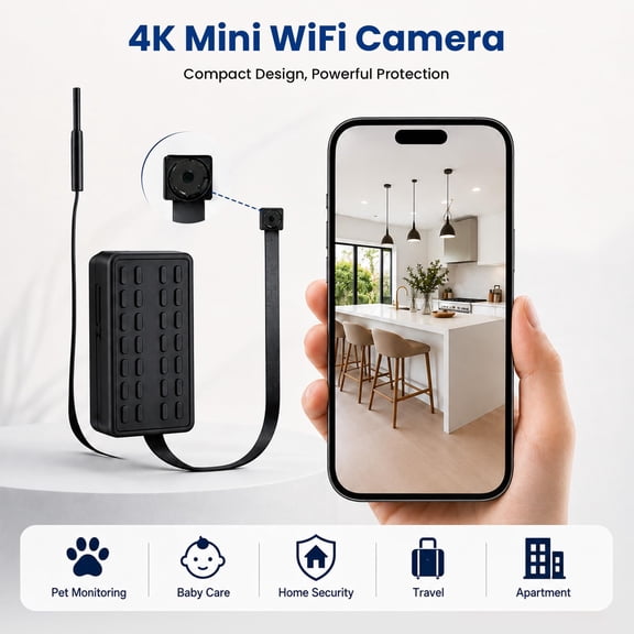 4K Mini WiFi Camera Module, -Band 2.4G/5G Wireless Security Camera with Motion Detection, Remote Viewing, SD Card Storage for Home, Pet, Office Monitoring