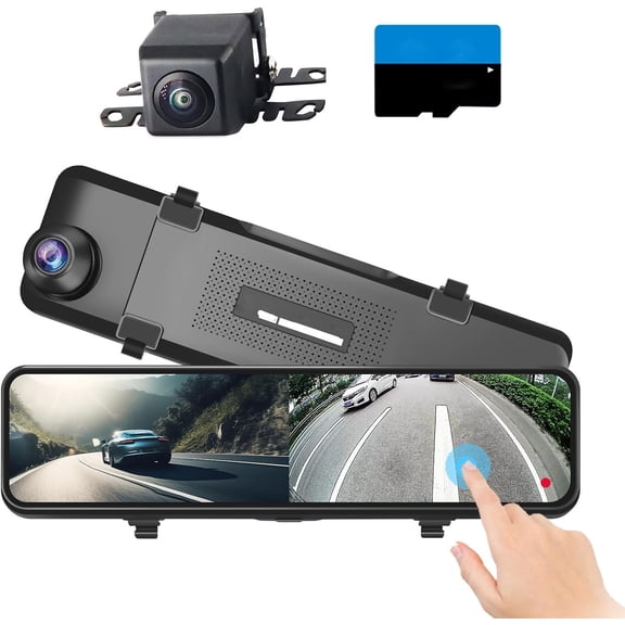 4K Mirror Cam, 11" Rear View Mirror Camera Front and Rear with Screen,Backup Camera for RV , Night Vision, Free 64GB Card, WDR, G-Sensor and Parking Assistance