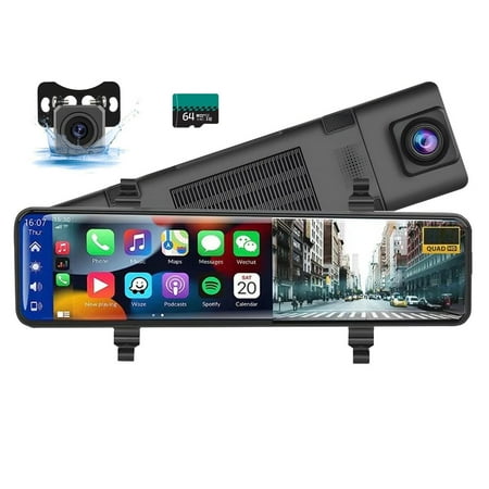 4K Mirror Dash Cam with Wireless Apple Carplay&Android Auto,11.26" Voice Control Rear View Mirror View Cameras,WiFi recording, FM Transmitter,Night Vision,Parking Assistance, WDR/HDR,Loop Recording