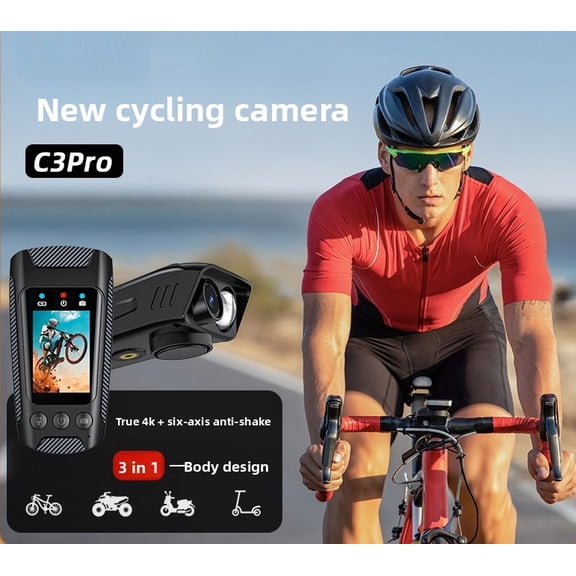 4K Motorcycle Camera with Light and Horn, Cycling Dash Cam with 6-Axis Stabilization, Night Vision, Waterproof, 128G Support