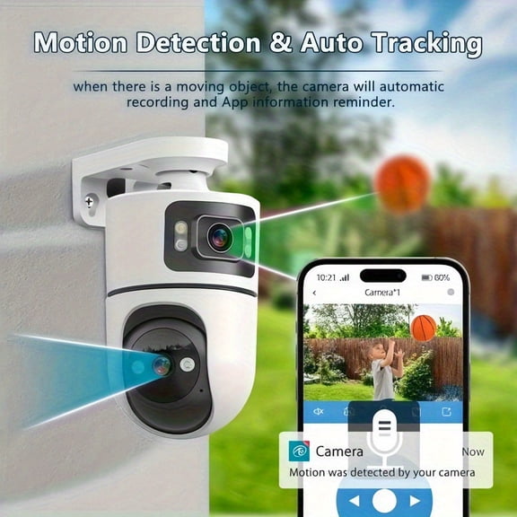 4K Outdoor Dual Lens Security Camera, 2.4G&5GHz WiFi, Weatherproof PTZ, Night Vision, Motion Detection, Two-Way Audio, Ideal for Halloween Christmas Decorations & Gifts