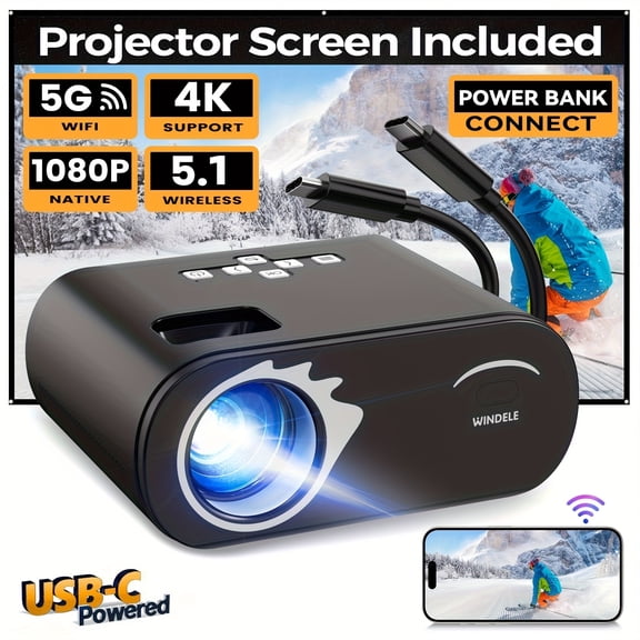 4K Outdoor Projector with 5G WiFi & BT5.1 | Local 1080P, 390 ANSI Full HD Projection | Included Projector Screen, 300" Display Support for Home Theater (Phone/Laptop/TV Stick Compatible)