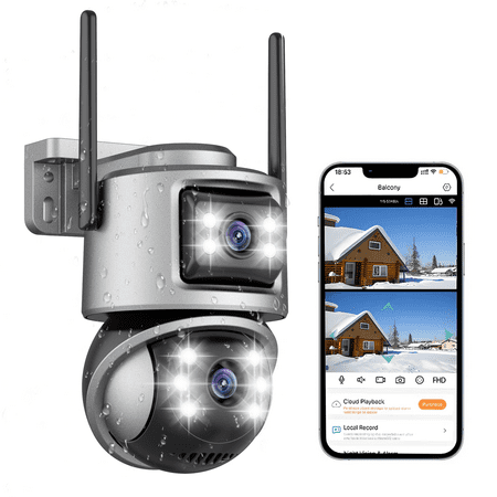 4K Outdoor Security Camera with Floodlight Alarm, Starlight Color Night Vision, 2.4GHz WiFi, Human Detection, IP66 Waterproof, 360° Rotation, Continuous Recording