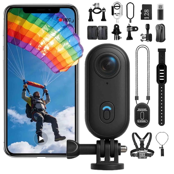 4K POV Ski Camera, New Ultra Wide Angle HD Wearable Body Adventure Action Mini Cameras - with 128G Card, for Skiing, Cycling and Outdoors Activities (Black - Top Match)
