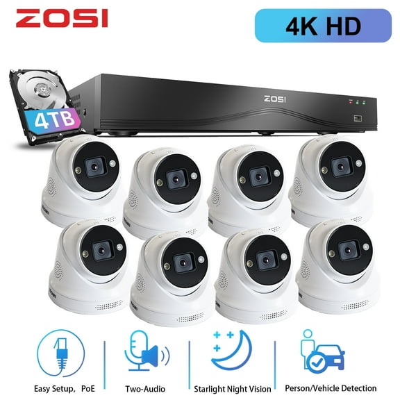 4K PoE Security Camera System, ZOSI 16 Port 24CH 4K CCTV Security Camera System with 4TB HDD, AI Face Human Vehicle Detection, Color Night Vision,8MP Outdoor PoE IP Cameras for Home Business