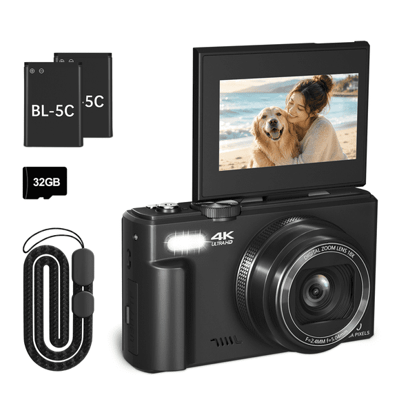 4K Point and Shoot Digital Camera, 64MP 18X Zoom Stylish Photo Camera with WiFi