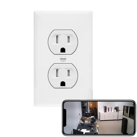 4K Power Receptacle Wall Outlet Plug HD Camera (White/Round / 120V/ Video Only/No Audio)