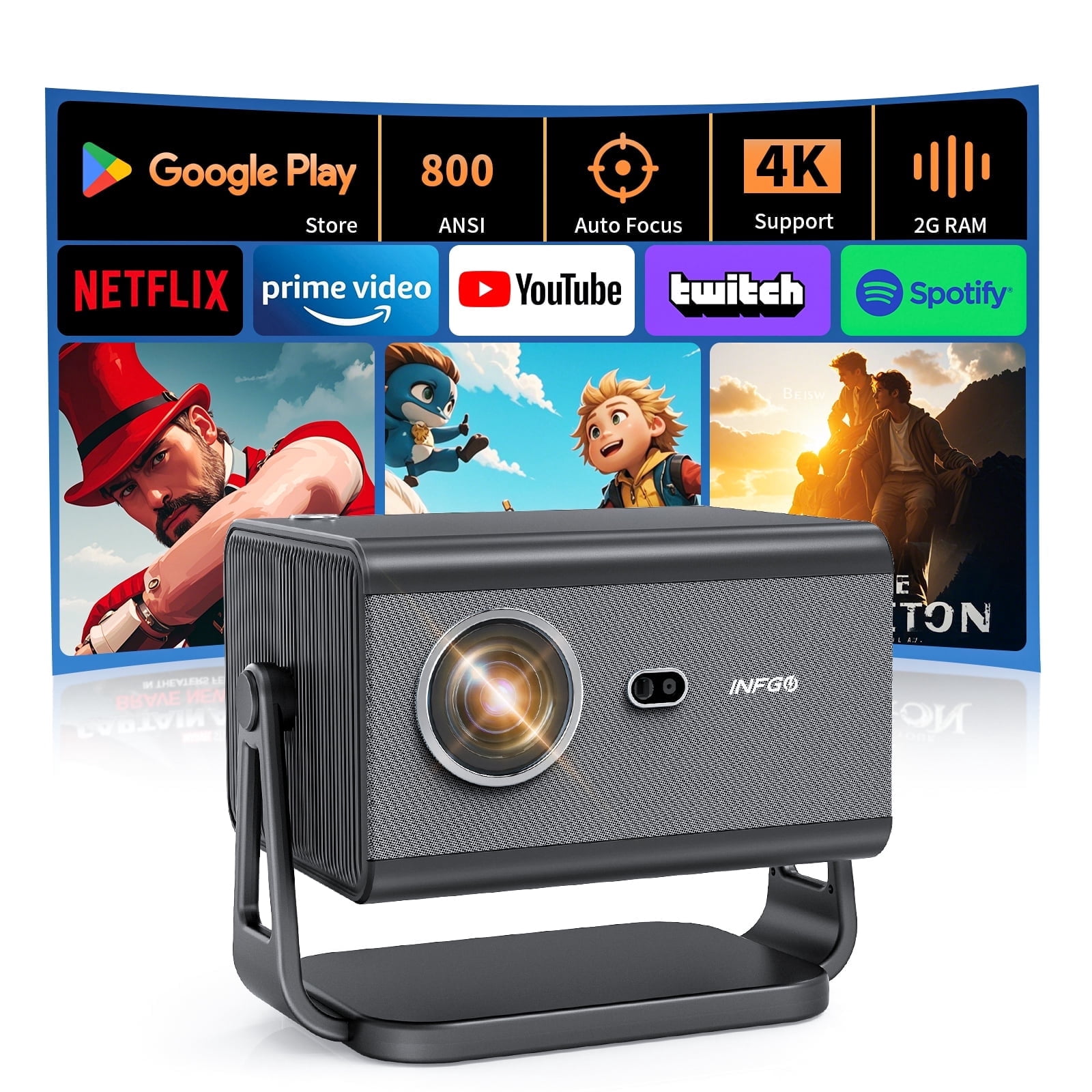 4K Projector with WiFi and Bluetooth, Auto Focus & Auto Keystone Video ...