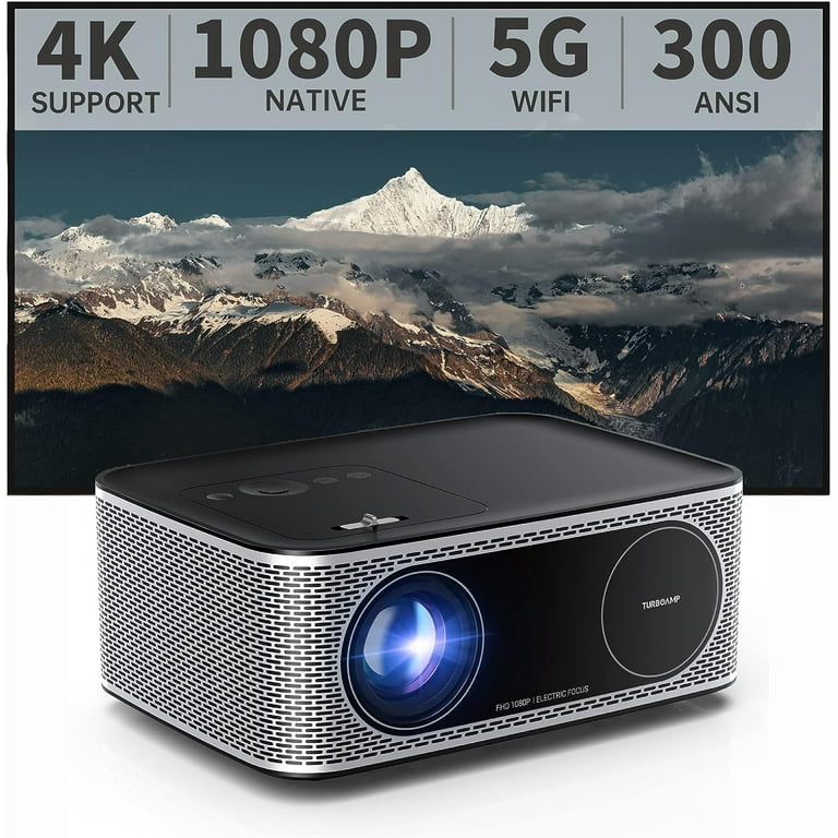 4K Projector with Wifi and Bluetooth, TURBOAMP 5G Native 1080P Movie  Projector, 300 ANSI Lumen 200 Display Home Movie Theater Projector,  Compatible w/TV Stick/Phone/PC/PS5 