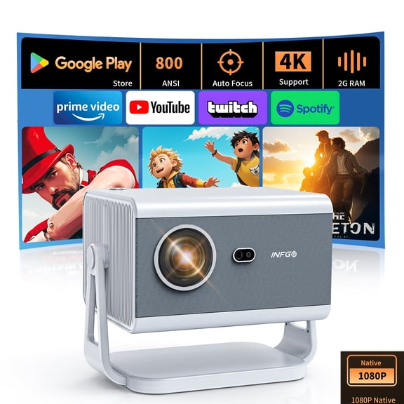 4K Projector with Wifi and Bluetooth 800ANSI, Movie Theater Projector , Dual App Store Grey,White