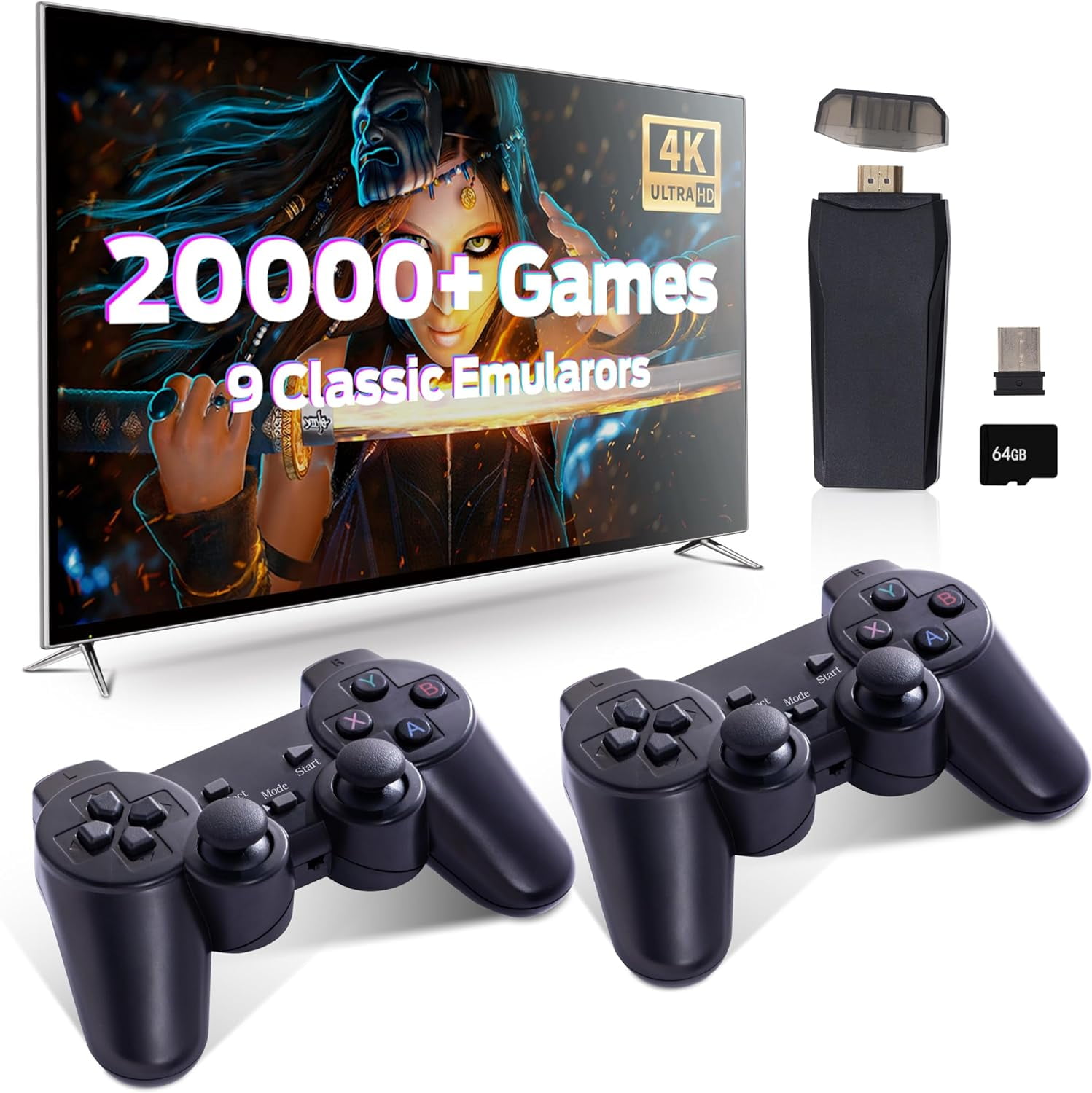 4K Retro Video Game Console Plug and Play - Retro Gaming Built-in 20000+  Classic Games - 2X2.4G Wireless Controllers - Output for Tv Gift for Kids &  Adults,Black(64G) - Walmart.com