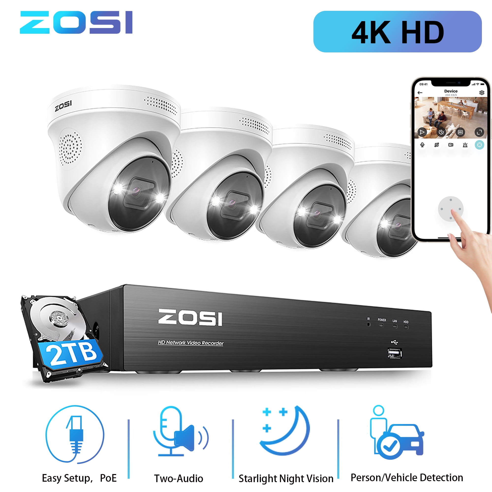 4K Security Camera System, ZOSI 8CH PoE Security Camera System 2TB HDD
