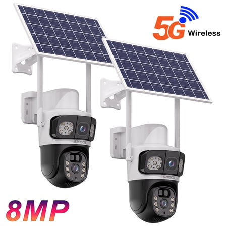 4K Solar Security Camera with Spotlight, Sansco 360° View Wireless Outdoor Camera, Waterproof PIR Detection, Rechargeable Battery Powered Home Surveillance Camera with Color Night Vision 2-Way