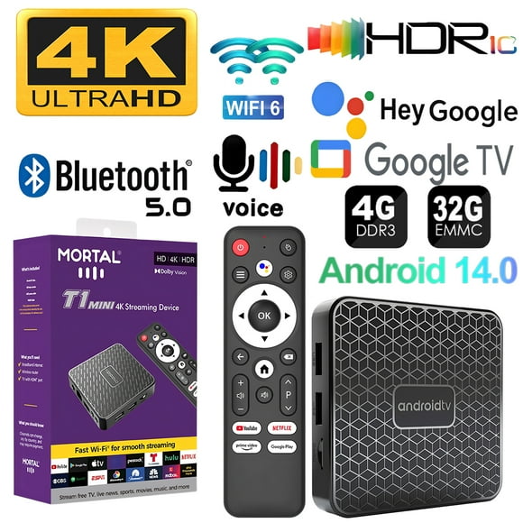 4K Streaming Device, 4K UHD, Dolby Audio & Fast Wi-Fi, Google TV Voice Control HDR Android 14 System