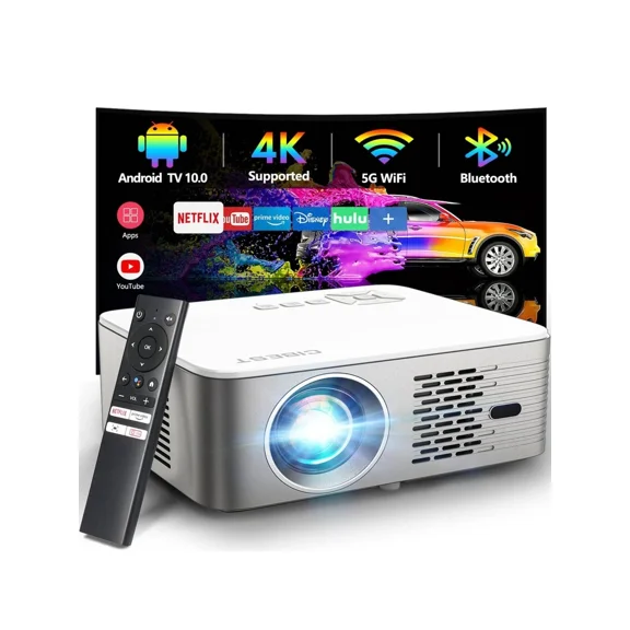 4K Support  TV 10.0 Projector 5G WiFi Bluetooth Native 1080P, CIBEST Full-Sealed Optical Engine Home Movie FHD Projector with Netflix/Prime Video Built-in, 8000+ Apps, Autofocus, Stereo Sound