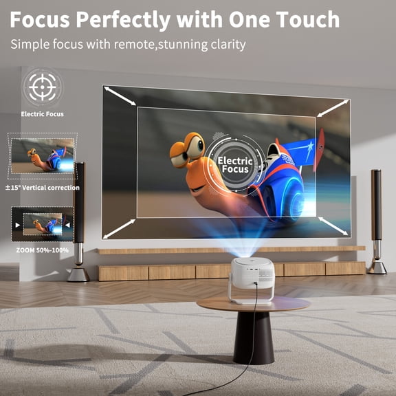 4K Supported Portable Smart Projector, Native 1080P, Dual 5G WiFi, Electric Focus, 360 Stand for Home Theater, Party, Camping