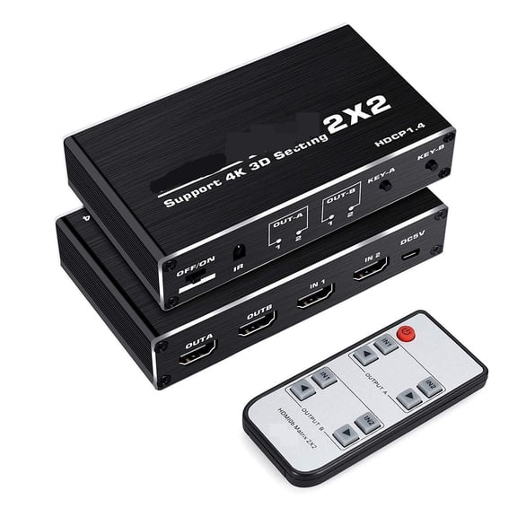 4K Switcher Matrix 2x2 Matrix 2 In 2 Out Switch Splitter Converter Matrix 4K 30Hz HDCP1.4 With IR Remote Control ,Effortless Switching