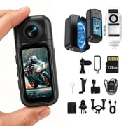 4K Thumb Action Camera,180 Rotatable Lens,30M Waterproof Magnetic Mini Vlog Camera with Charging Pod,WiFi App Control POV Camera for Cycling Travel Diving