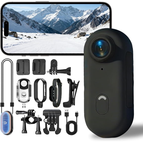 4K Thumb Action Camera with 64G Card, Hands-Free POV Record PRO 2.0, Mini Body Camera for Content Creators with Spring Clip, Necklace & Wearable Vlog Recording for Motorcycle Skiing(Black)