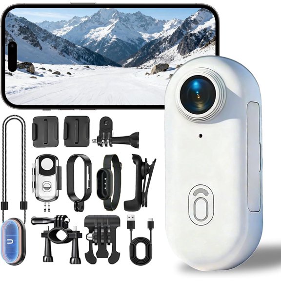 4K Thumb Action Camera, Hands-Free POV Record PRO 2.0, Mini Body Camera for Content Creators with Spring Clip, Necklace & Wearable Vlog Recording for Motorcycle Cycling Skiing Football (B-64G)