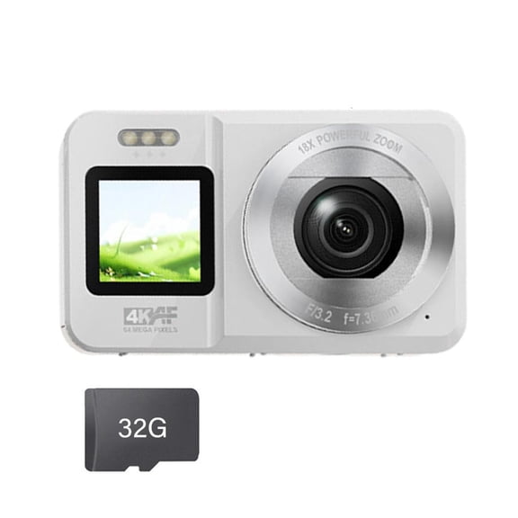 4K UHD 64MP Double Screen Digital Camera 18X Zoom ABS Camera for Students Teens
