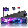 thumbnail image 1 of 4K UHD Dual Dash Cam Front and Rear, 12"Touch Screen Mirror Dash Cam, Night Vision, Voice Control, G-Sensor, Including 32GB SD", 1 of 10