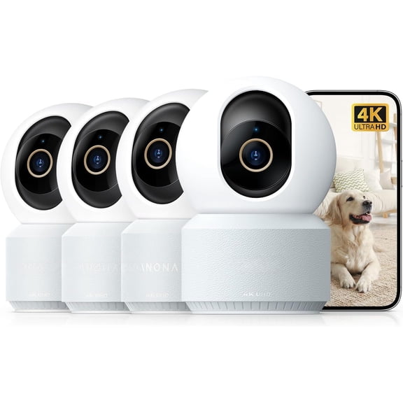 4K UHD Indoor Camera, Pet// Camera with Phone App, 360?Pan-Tilt, 2.4G/5G Dual-Band 6, Auto-, Person/Pet/ Crying Detection, Mode, Two-Way Audio, 4 Pack
