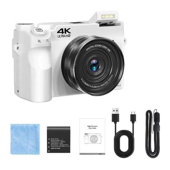 4K UHD Mirrorless Camera 18X Digital 75MP Front Rear Cameras 9 Photo Video Mode Compact USB Charging Phone Control