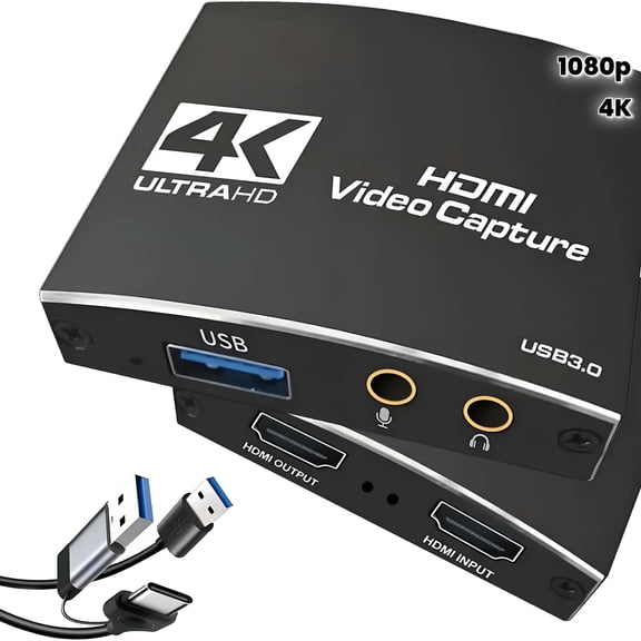 4K USB 3.0 Capture Card for Switch, PS5, Xbox - 1080P60 HDR, HDMI Loop-Out, USB-C Audio, Plug & Play for Streaming, Recording, OBS on PC/Laptop