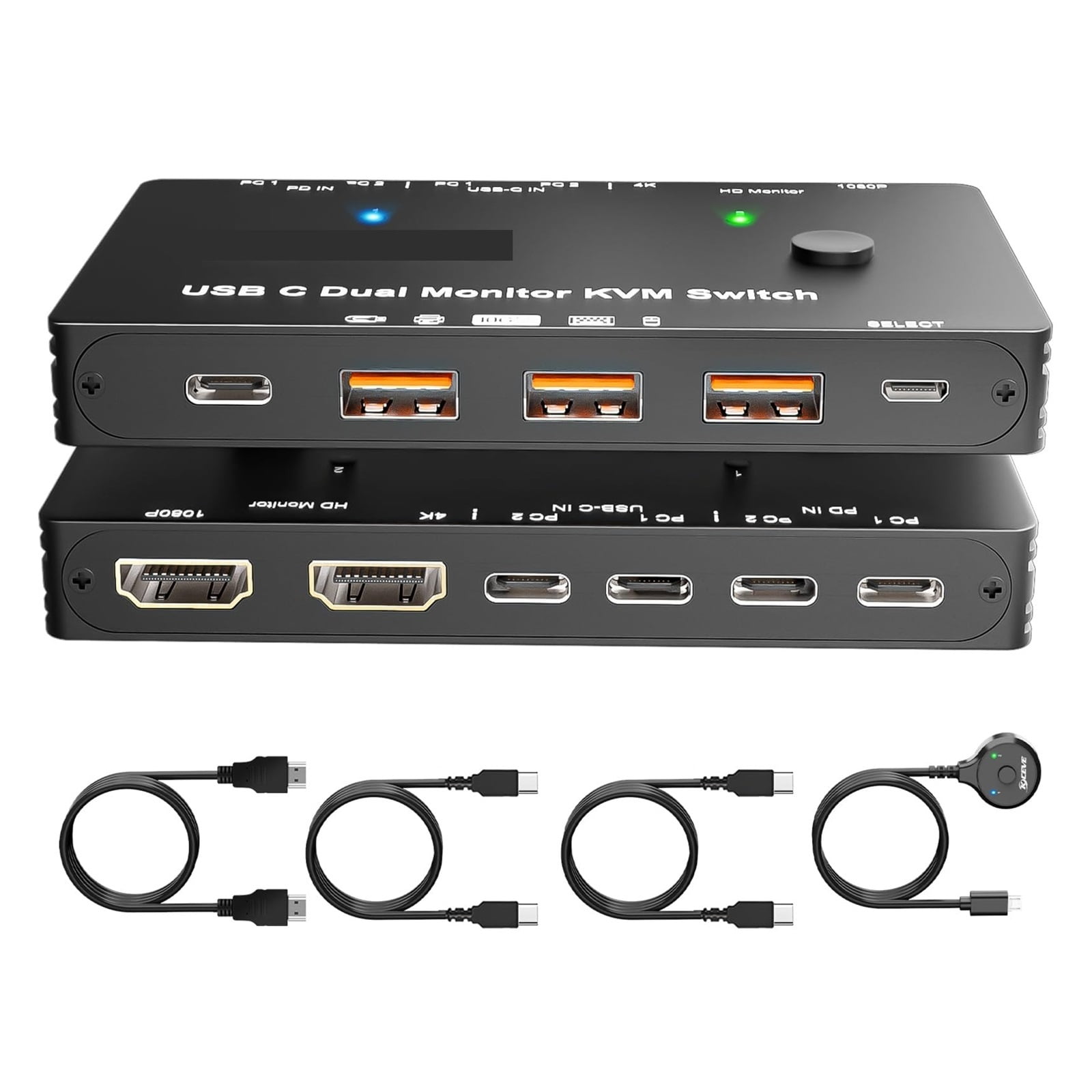 4K USB C KVM Switch , 100W PD USB C Dual Monitor KVM Switch for 2 Laptop Sharing 2 Monitor and 10Gbps 4 USB3.0 Devices