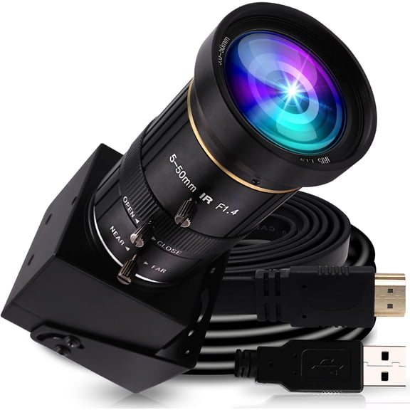 4K USB HDMI USB Camera Manual Zoom Webcam Variable Focus PC Camera Mini Close-up Camera for Computer H.264 Telescope USB Security Camera 8mp IMX415 Industrial CCTV Camera (5-50mm 10X Zoom Lens)