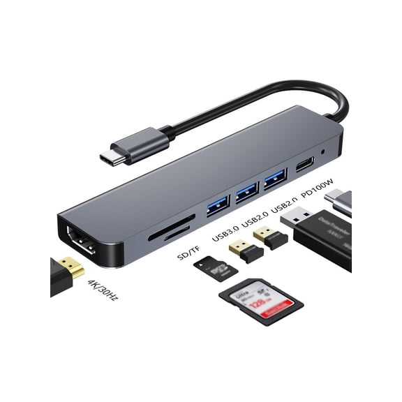 7-in-1 USB C Hub Fast Docking Station, 4K Ultra HD HDMI, High-Speed USB 3.0 Ports, Compatible with Laptop Computer Phone - Type-C Multiport Adapter