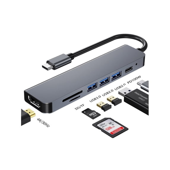 7-in-1 USB C Hub Fast Docking Station, 4K Ultra HD HDMI, High-Speed USB 3.0 Ports, Compatible with Laptop Computer Phone - Type-C Multiport Adapter