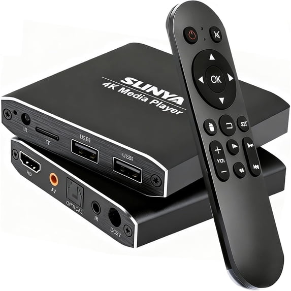 4K Ultra HD Digital Media Player with Remote Control, Supports HDD/USB Drive/Micro SD (TF), H.265/HEVC/H.264, MKV/MP4/AVI/PPT, MP3/JPG, HDMI/AV/Optical, Auto Play/Resume/Loop, Digital Signage Player